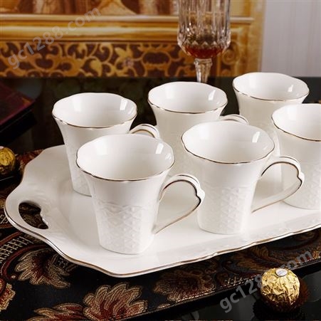 陶瓷冷水壶 凉水壶水具套装 浮雕一壶六杯+盘，礼品赠品 陶瓷
