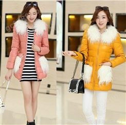 2014韩版加厚羽绒服女中长款大毛领冬装外套女修身羽绒棉服