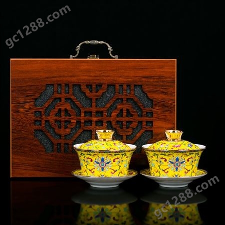 景德镇三才盖碗单个泡茶碗 珐琅彩仿古陶瓷盖碗对杯价格