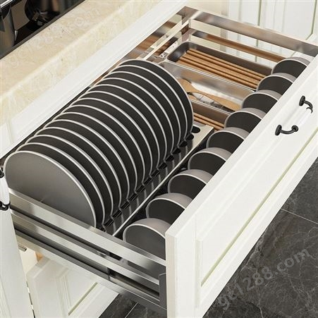帝米尼拉篮厨房橱柜双层抽屉式碗架304不锈钢调味篮厨柜碗碟碗篮