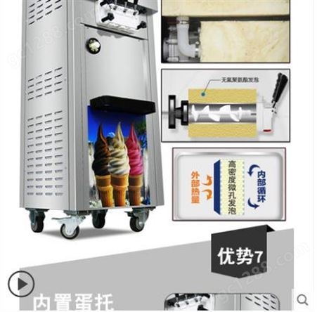 冰之乐冰淇淋机 冰之乐7225冰激凌机 智能冰淇淋机器 三色甜筒机