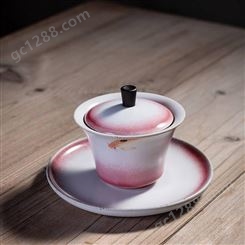 日式粉彩釉里红盖碗 家用简约功夫茶具 陶瓷泡茶杯手抓碗三才碗茶杯