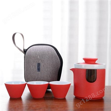 颜色釉一壶四杯 便携包旅行功夫茶具简易套装 茶叶罐茶壶礼品定制logo