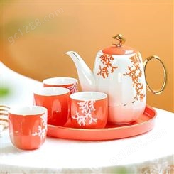 小清新陶瓷茶具水具套装 家用简茶杯具带托盘 一壶四杯茶具