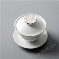 羊脂玉三才盖碗茶杯 单个白瓷加厚耐热陶瓷盖碗 日式陶瓷泡茶杯茶盏
