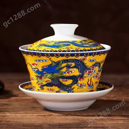 特大号陶瓷茶碗功夫茶具 泡茶杯子百年好合盖碗 万寿无疆茶杯红龙碗
