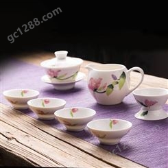 浅浮雕花容玉影套组分茶器 陶瓷盖碗茶漏口杯 釉下彩陶瓷功夫茶具