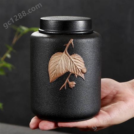 黑白粗陶茶叶罐 密封树叶存罐茶罐子 黑陶普洱茶罐 多功能防潮谷物罐