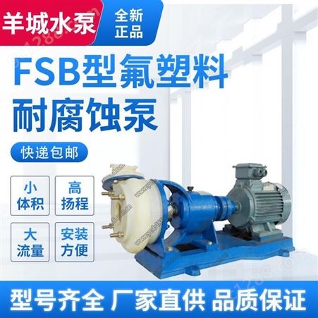 广州羊城水泵FSB氟塑料腐蚀泵直连卧式离心泵耐酸碱化工泵