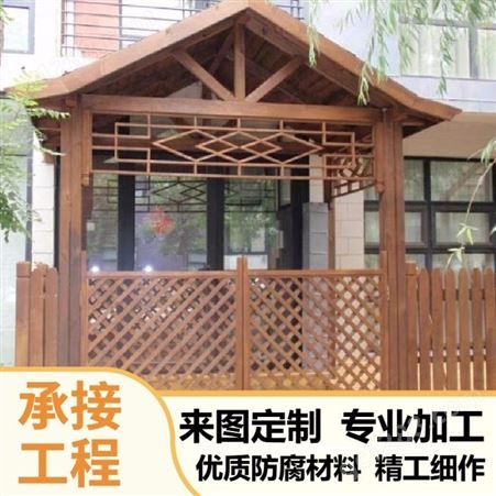 家用中式防腐木门头定制 园林装饰碳化木 门楼