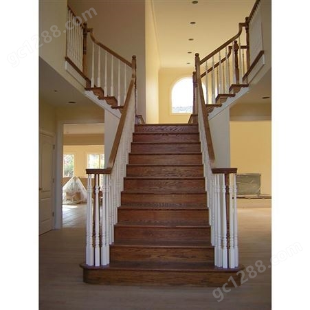 室内家用柚木复式实木楼梯 森雕木业厂家生产批发 折线式实木楼梯加工定制