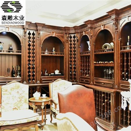 酒柜中式复古实木柜子森雕柚木展示柜