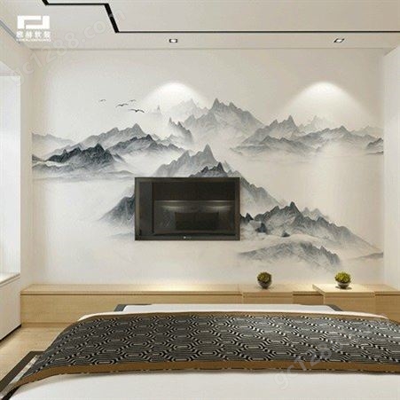 现代简约客厅山水图案墙纸 无缝墙布沙发墙 可定制尺寸 雅赫软装